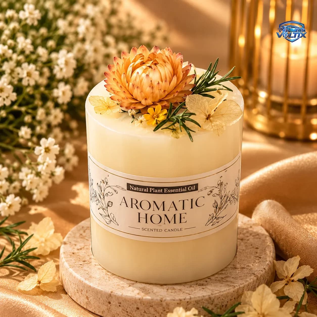 🕯️🌸 شمعة عطرية مزينة بالزهور